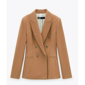 Zara Double Breasted Tailored Blazer Jacket Sz S Camel Tan 2753/225